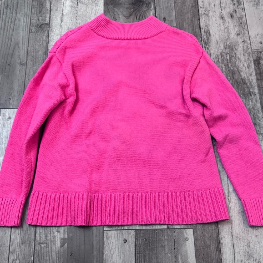 Talbots Honeycomb Weave Hi Low Mock Neck Cable Sweater Pink Medium - Picture 2 of 7